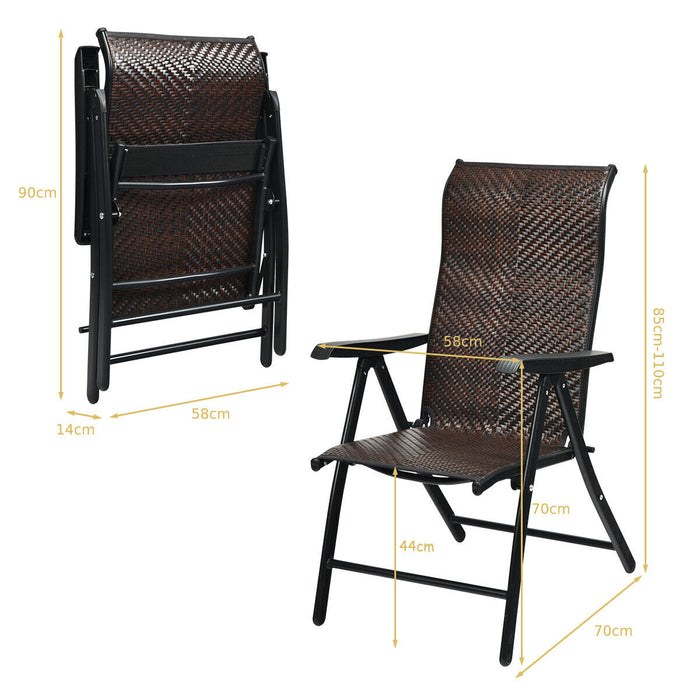 2-Piece Folding Rattan Chairs - Reclining Function, Widened Armrest - Perfect for Relaxation and Outdoor Lounging