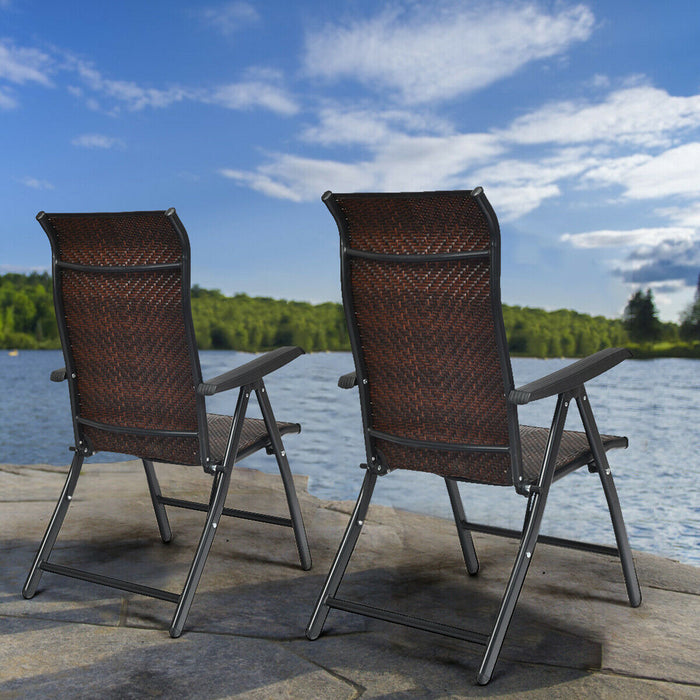 2-Piece Folding Rattan Chairs - Reclining Function, Widened Armrest - Perfect for Relaxation and Outdoor Lounging
