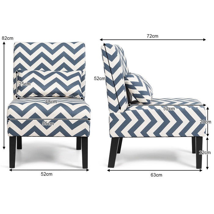 Armless Accent Chair - Upholstered Linen Fabric Design with Complementary Pillow - Available in Grey or Blue - Ideal for Home, Office, Interior Design