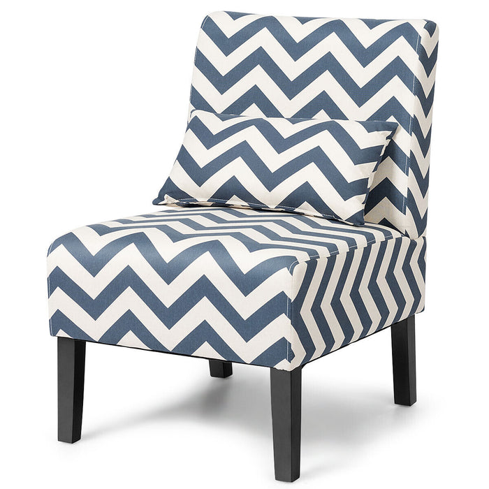 Armless Accent Chair - Upholstered Linen Fabric Design with Complementary Pillow - Available in Grey or Blue - Ideal for Home, Office, Interior Design