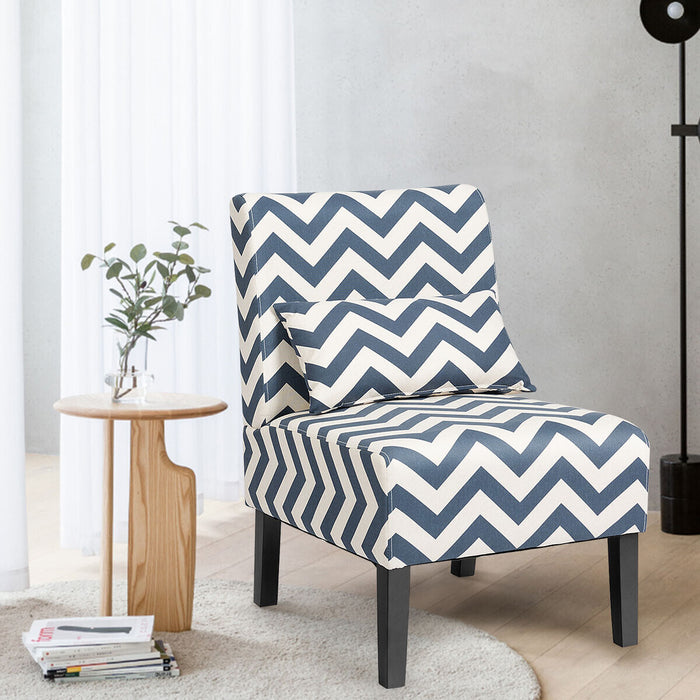 Armless Accent Chair - Upholstered Linen Fabric Design with Complementary Pillow - Available in Grey or Blue - Ideal for Home, Office, Interior Design