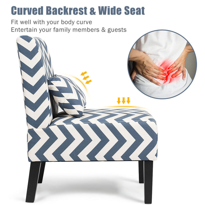 Armless Accent Chair - Upholstered Linen Fabric Design with Complementary Pillow - Available in Grey or Blue - Ideal for Home, Office, Interior Design