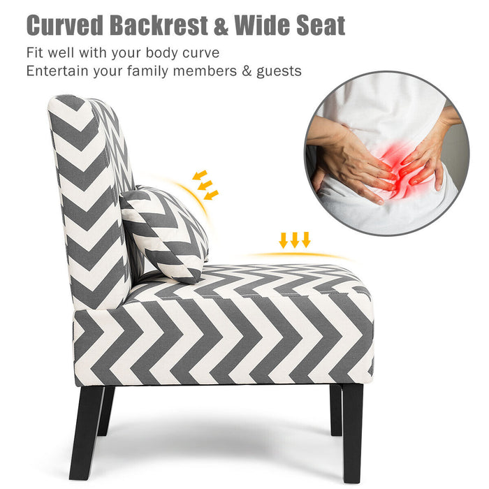 Armless Accent Chair - Upholstered Linen Fabric Design with Complementary Pillow - Available in Grey or Blue - Ideal for Home, Office, Interior Design