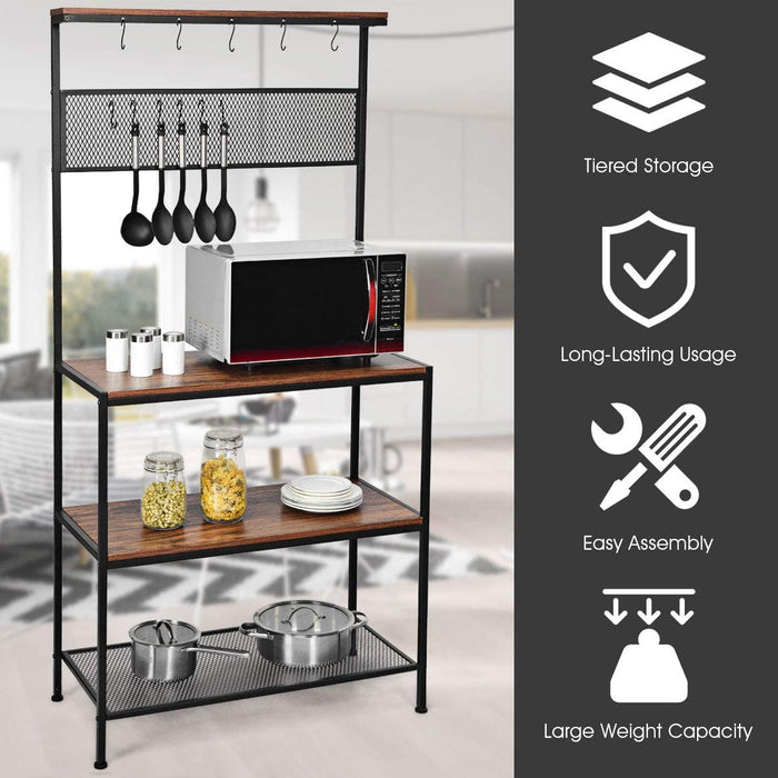 Kitchen Essentials - Microwave Oven Stand Organizer with Hooks and Open Shelves - Perfect Storage Solution for Kitchen Appliances