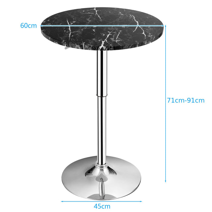 Modern Round Table - Marble Bar Table with Silver Leg and Base, Black - Perfect for Pubs and Cocktail Parties