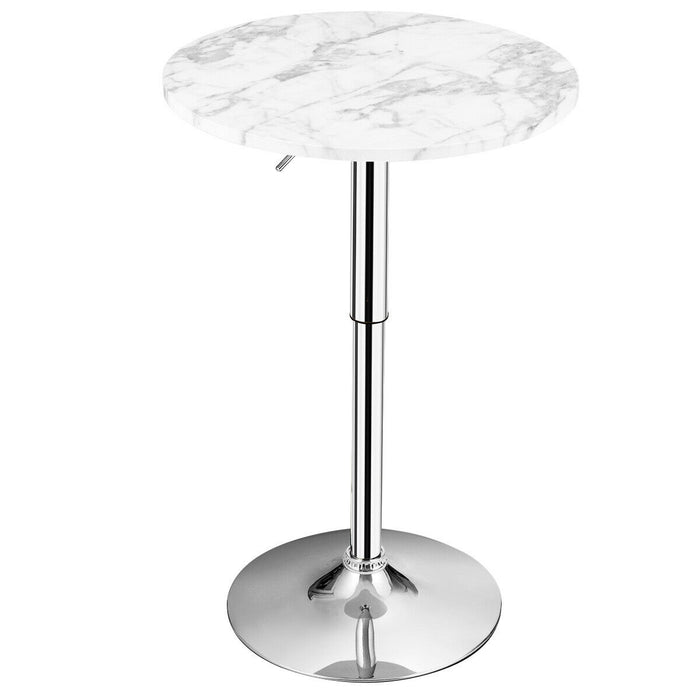 Modern Round Table - Marble Bar Table with Silver Leg and Base, Black - Perfect for Pubs and Cocktail Parties
