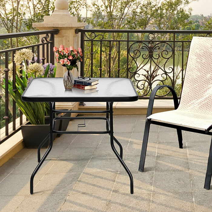 80CM Garden Dining Table - Tempered Glass with Parasol Hole Feature - Ideal for Outdoor Dining and Garden Parties