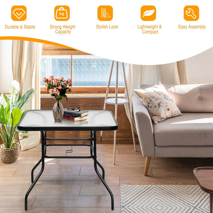 80CM Garden Dining Table - Tempered Glass with Parasol Hole Feature - Ideal for Outdoor Dining and Garden Parties