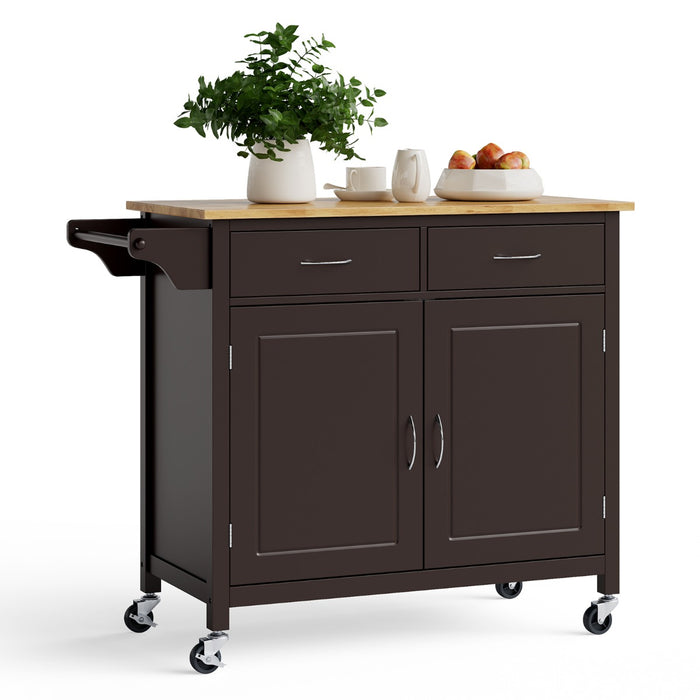 Kitchen Island Cart with Rolling Feature - Multipurpose Utility Serving Cart with Drawers in Brown Color - Ideal Solution for Kitchen Storage and Serving Needs