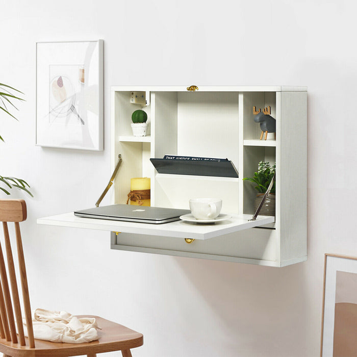 Black Wooden Cabinet with Drop Down Desk - Wall Mounted Storage Furniture - Ideal for Small Spaces and Home Office