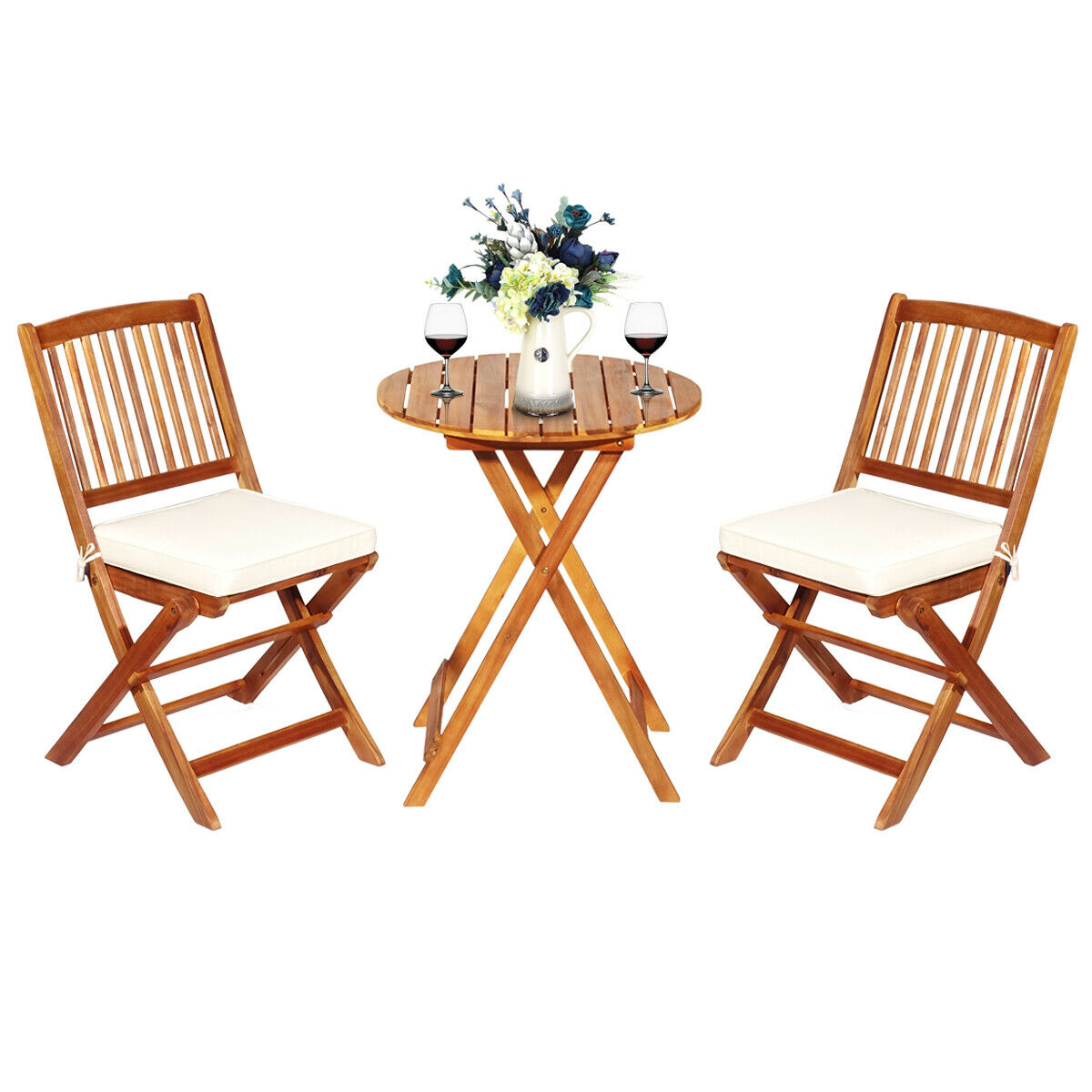 3 Piece Folding Bistro Set - Patio Furniture with Cushions - Ideal Outdoor Seating Solution for Small Spaces