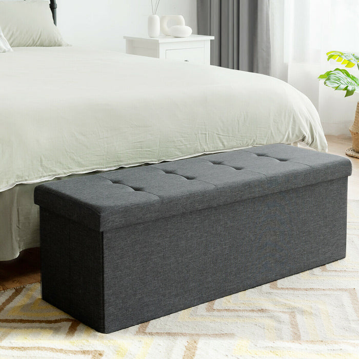 Grey Bench-Style Storage Ottoman with Folding Feature - Perfect for Hallway Clutter Management