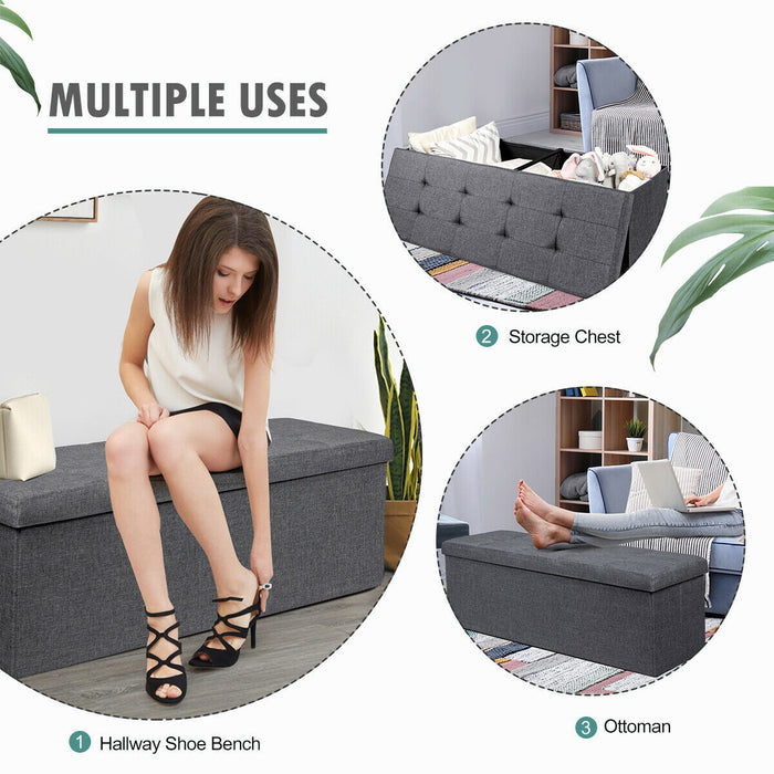 Grey Bench-Style Storage Ottoman with Folding Feature - Perfect for Hallway Clutter Management