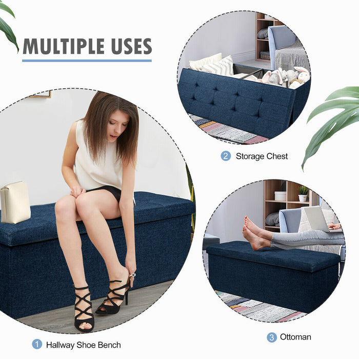 Grey Bench-Style Storage Ottoman with Folding Feature - Perfect for Hallway Clutter Management