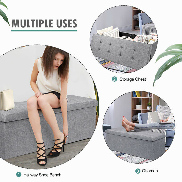 Grey Bench-Style Storage Ottoman with Folding Feature - Perfect for Hallway Clutter Management