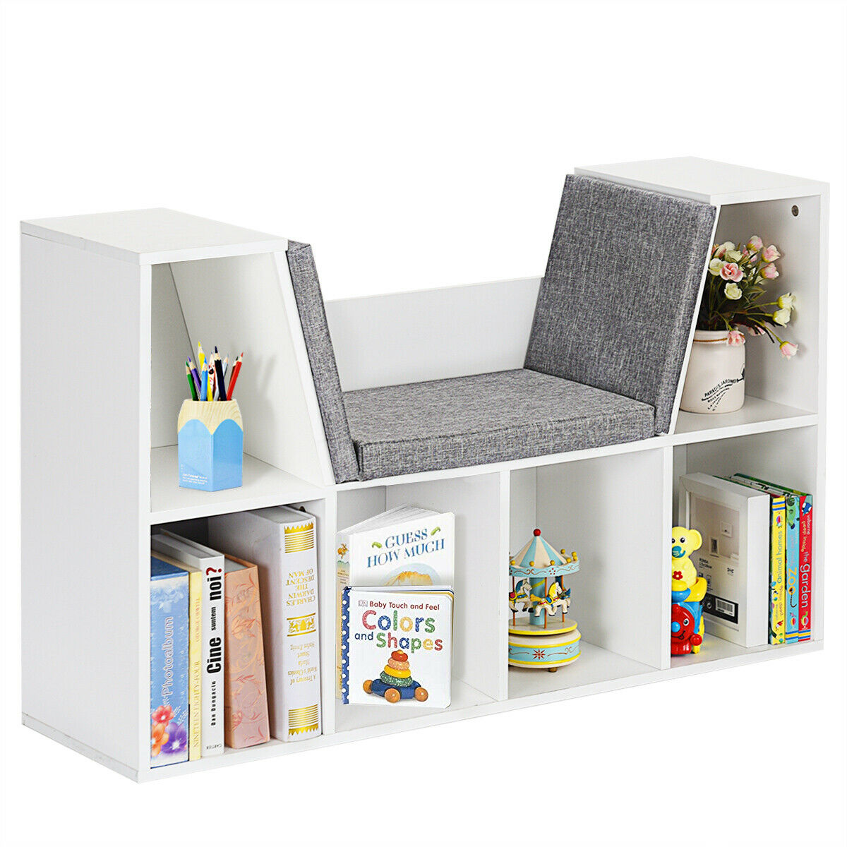 Storage Organizer Cabinet - Contemporary Dark Brown Design with Seat Cushion - Ideal for Decluttering and Adding Comfort to Any Space