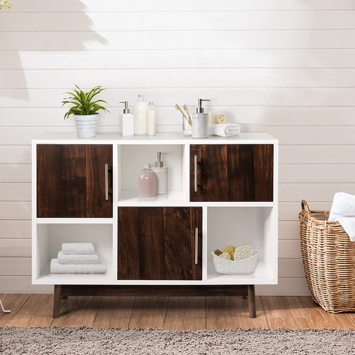 Rustic Wooden Cabinet - Storage Unit with Doors and Open Shelves - Ideal for Organizing Household Items