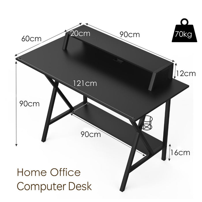 Ergonomic X-Shaped Gaming Desk - Compact Computer Desk with Cup Holder and Monitor Riser - Ideal for Gamers and Home Offices