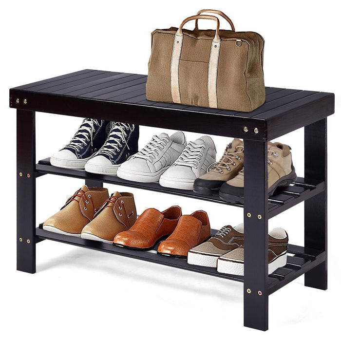 Bamboo 3-Tier Shoe Bench - Entryway Storage Solution, White - Ideal for Home Organization