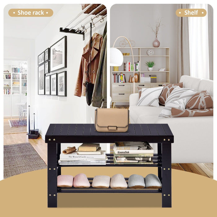 Bamboo 3-Tier Shoe Bench - Entryway Storage Solution, White - Ideal for Home Organization