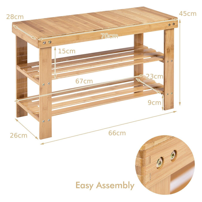 Bamboo 3-Tier Shoe Bench - Entryway Storage Solution, White - Ideal for Home Organization