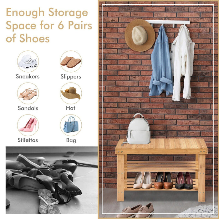 Bamboo 3-Tier Shoe Bench - Entryway Storage Solution, White - Ideal for Home Organization