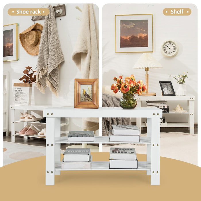 Bamboo 3-Tier Shoe Bench - Entryway Storage Solution, White - Ideal for Home Organization