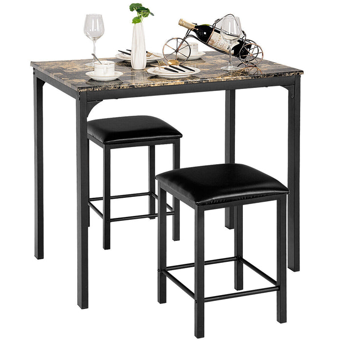 HomeFare 3-Piece Dining Set - Table with 2 Faux Leather Backless Stools in Sleek Black - Ideal for Small Spaces and Compact Dining Areas