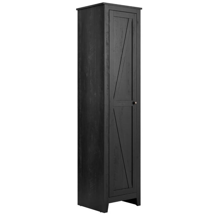 Tall Cabinet Storage - Four- Shelf Single Door Design, Black Finish - Ideal for Home Organization