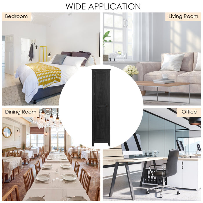 Tall Cabinet Storage - Four- Shelf Single Door Design, Black Finish - Ideal for Home Organization