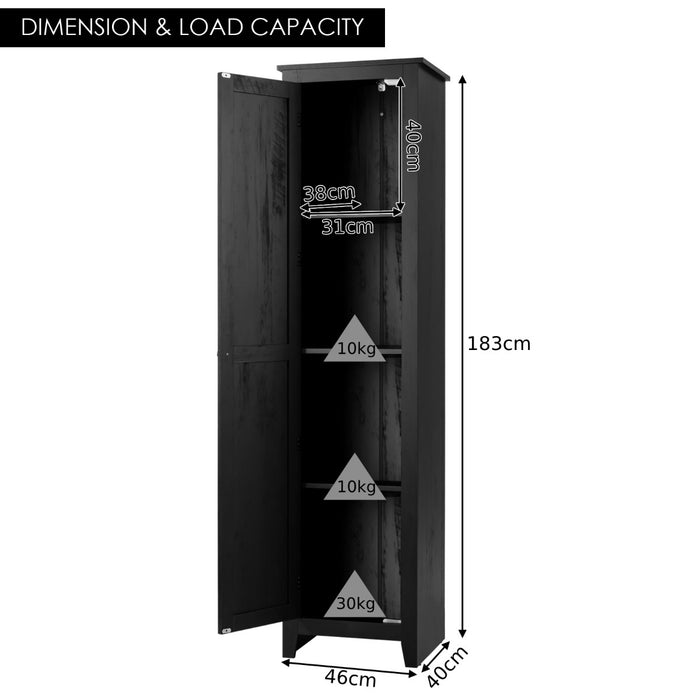 Tall Cabinet Storage - Four- Shelf Single Door Design, Black Finish - Ideal for Home Organization