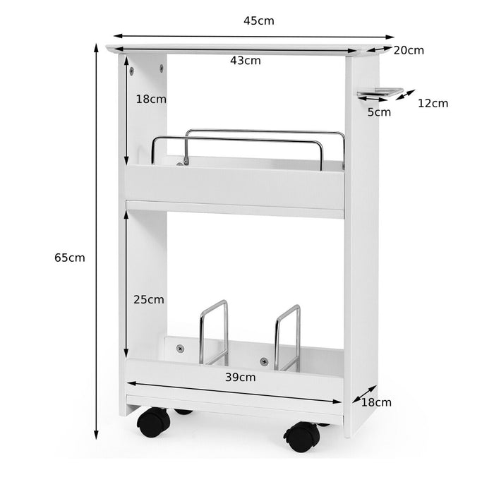 Slimline 2-Tier Rolling Storage Cart - Includes Metal Dividers and Towel Bar - Ideal for Bathroom Storage or Kitchen Organising