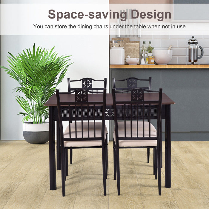 5-Piece Dining Set - Natural Kitchen Table and Sponge Cushioned Chairs - Ideal for Comfortable Family Dining