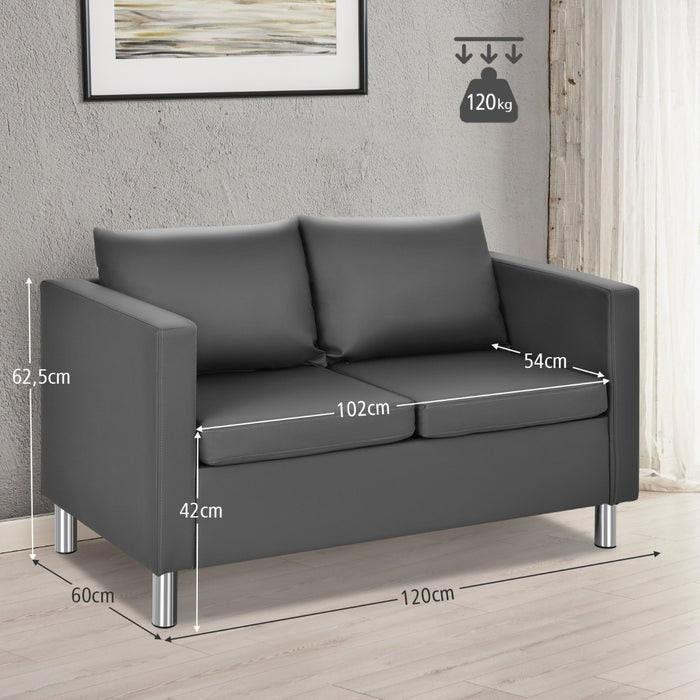 Leather Accent Tub Sofa Loveseat - 2-Seater Couch with PU Material and Throw Pillows - Perfect for Compact Living Spaces and Stylish Interiors