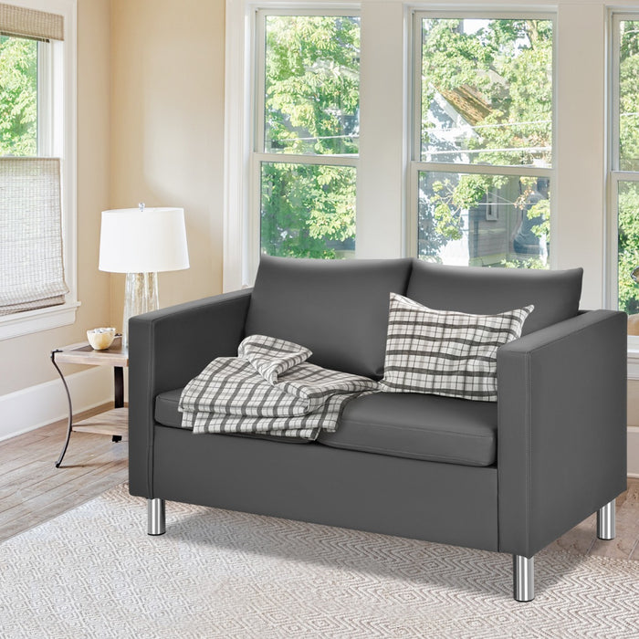 Leather Accent Tub Sofa Loveseat - 2-Seater Couch with PU Material and Throw Pillows - Perfect for Compact Living Spaces and Stylish Interiors