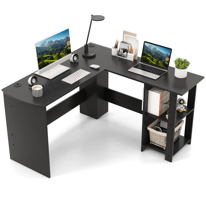Unidentified Brand - L-Shaped Desk with 2-Tier Open Shelves for Computers - Ideal for Home or Office Use