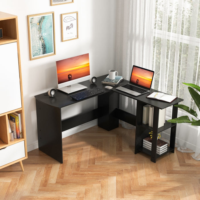 Unidentified Brand - L-Shaped Desk with 2-Tier Open Shelves for Computers - Ideal for Home or Office Use