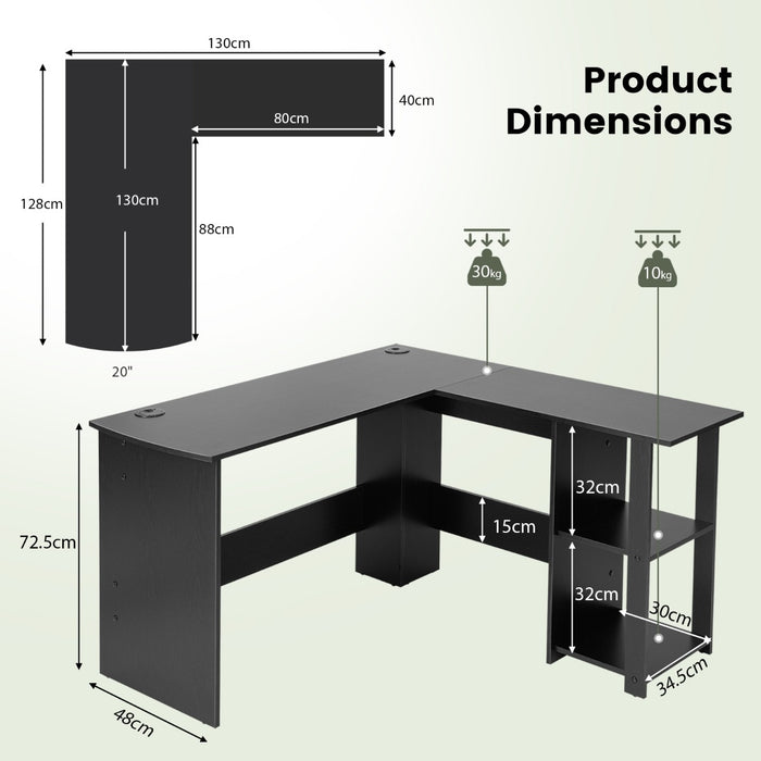 Unidentified Brand - L-Shaped Desk with 2-Tier Open Shelves for Computers - Ideal for Home or Office Use