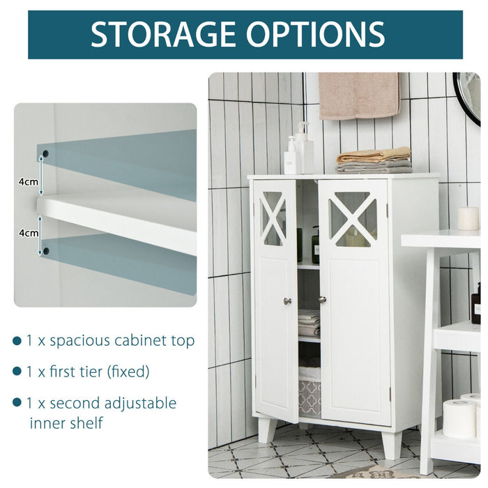 Wooden Double Door Storage Unit - Bathroom Floor Cabinet with Adjustable Shelf - Ideal for Optimizing Small Bathroom Spaces
