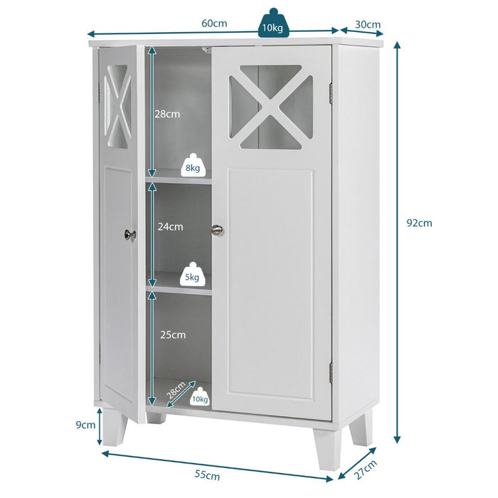 Wooden Double Door Storage Unit - Bathroom Floor Cabinet with Adjustable Shelf - Ideal for Optimizing Small Bathroom Spaces