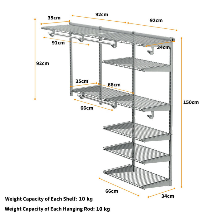 WallSpace - Wall Mounted Bedroom Closet System with Hanging Rod - Ideal Storage Solution for Organizing Wardrobes