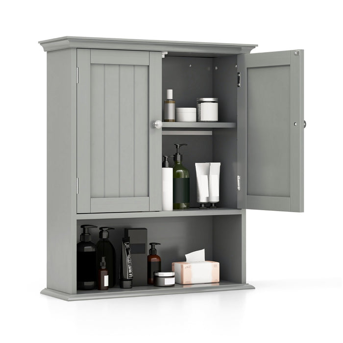 Bathroom Cabinet Wall Mount - Storage Organizer with Doors and Shelves in Stylish Grey - Ideal for Space-Saving Bathroom Organization