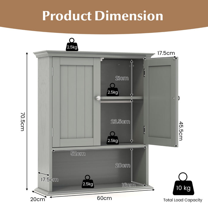 Bathroom Cabinet Wall Mount - Storage Organizer with Doors and Shelves in Stylish Grey - Ideal for Space-Saving Bathroom Organization
