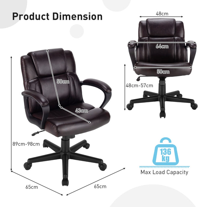 Mid-Back Modern Office Chair - PU Leather with Adjustable Height Feature - Ideal for Comfortable and Ergonomic Office Seating