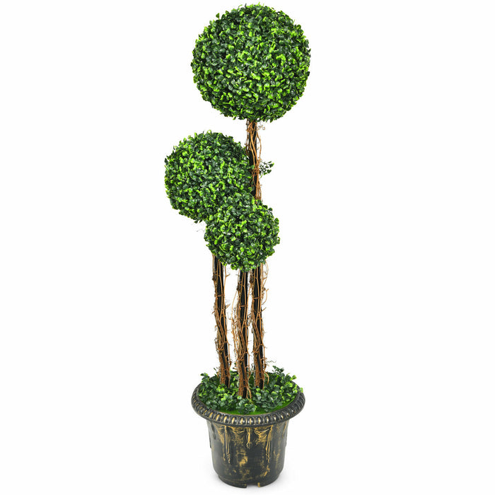 Topiary Tree with Real Wood Rattan - Artificial Decorative Pot Plant, Size 2 - Ideal for Home and Office Decor
