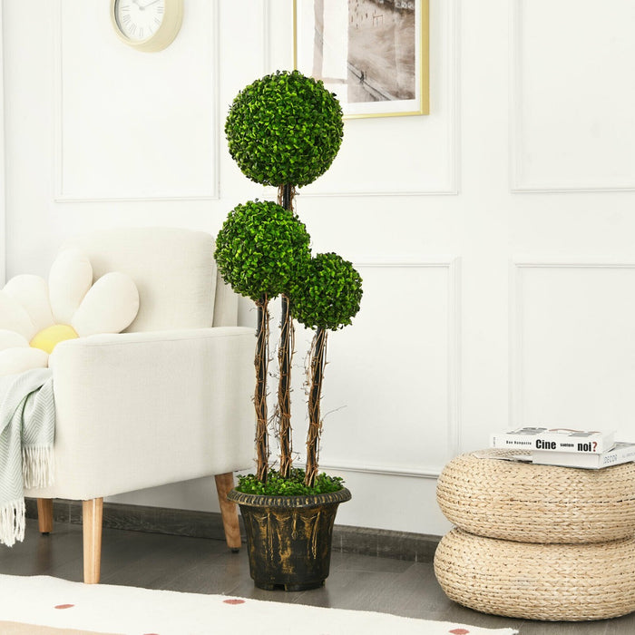 Topiary Tree with Real Wood Rattan - Artificial Decorative Pot Plant, Size 2 - Ideal for Home and Office Decor