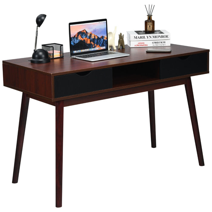 Wooden Crafted Office Desk - Computer Desk with 2 Drawers and Open Shelf - Ideal for Home Office, Work, and Study Spaces