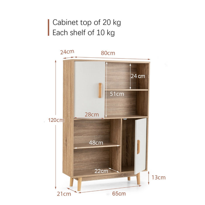 Freestanding Wooden Sideboard Cabinet - 2-Door Storage Unit with 4 Shelves in White - Ideal For Organising Home Essentials