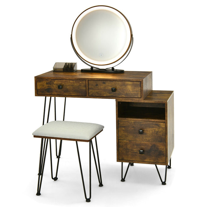 Vanity Dressing Table with Detachable LED Mirror - 3 Adjustable Color Modes and Fashionable Brown Finish - Perfect for Makeup Application and Styling Sessions