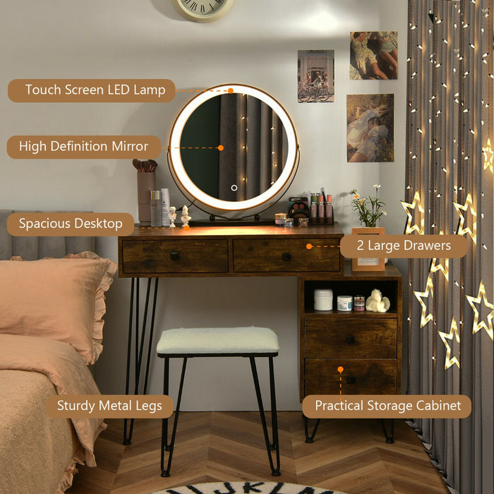 Vanity Dressing Table with Detachable LED Mirror - 3 Adjustable Color Modes and Fashionable Brown Finish - Perfect for Makeup Application and Styling Sessions